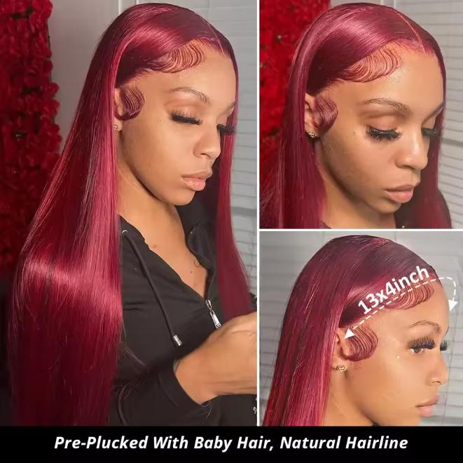 Bling Hair Burgundy 13x6 HD Lace Frontal Human Hair Wig Red Colored Lace Front Human Hair Wigs Body Wave Human Hair Wigs Pre Plucked 180%