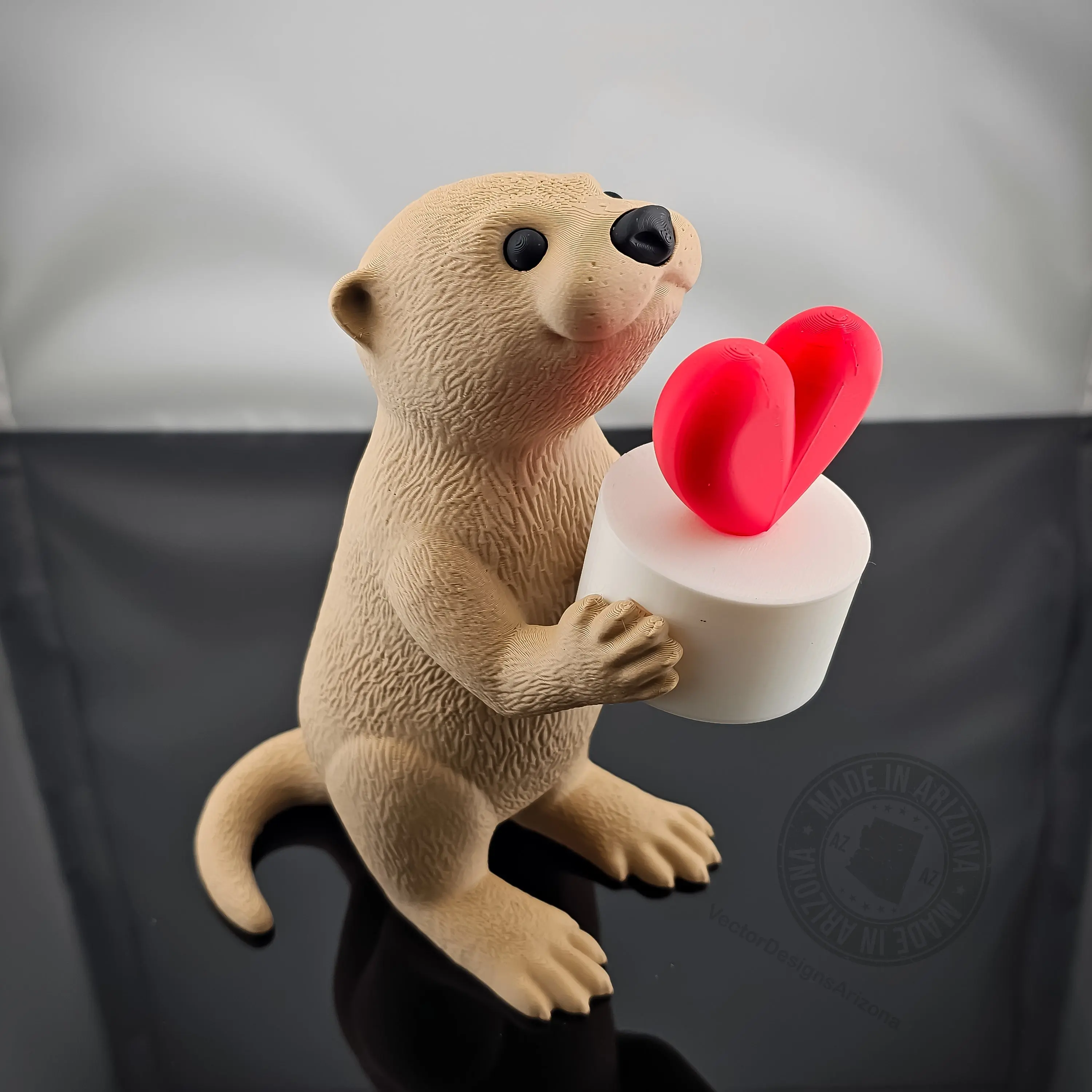 Otter Holding Heart Figurine, 3D Printed Romantic Desk Decor, Cute Animal Anniversary Gift, Battery Powered Accent Decor
