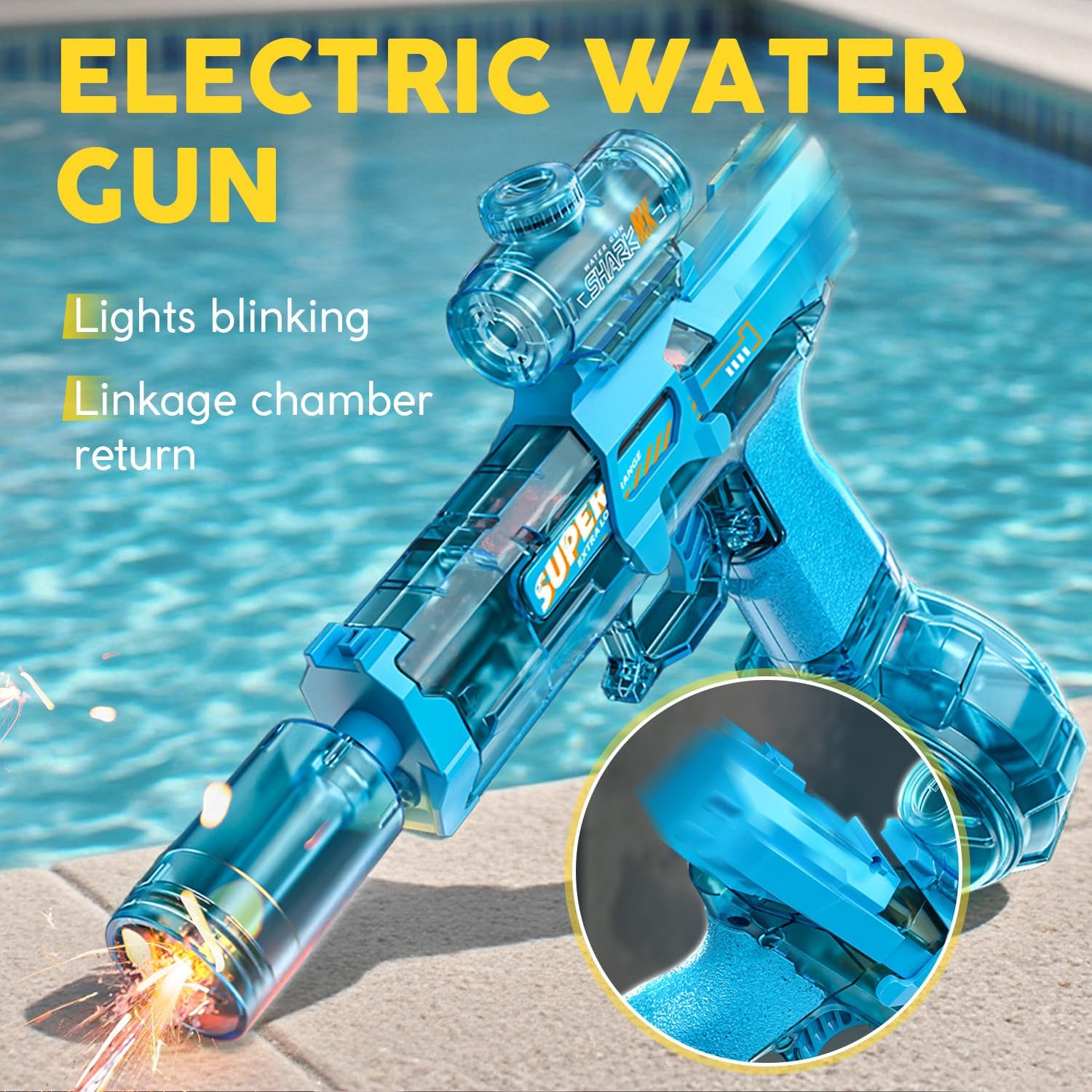 Ultimate Battle Powerful Electric Water Gun, Automatic Squirt Gun with Glowing Realistic Muzzle 320cc High Capacity, Up to 32 FT Range, Outdoor Summer Party Toy for Adults &Kids Toys for  Christmas Gift, Halloween Present, Black Friday Gifts