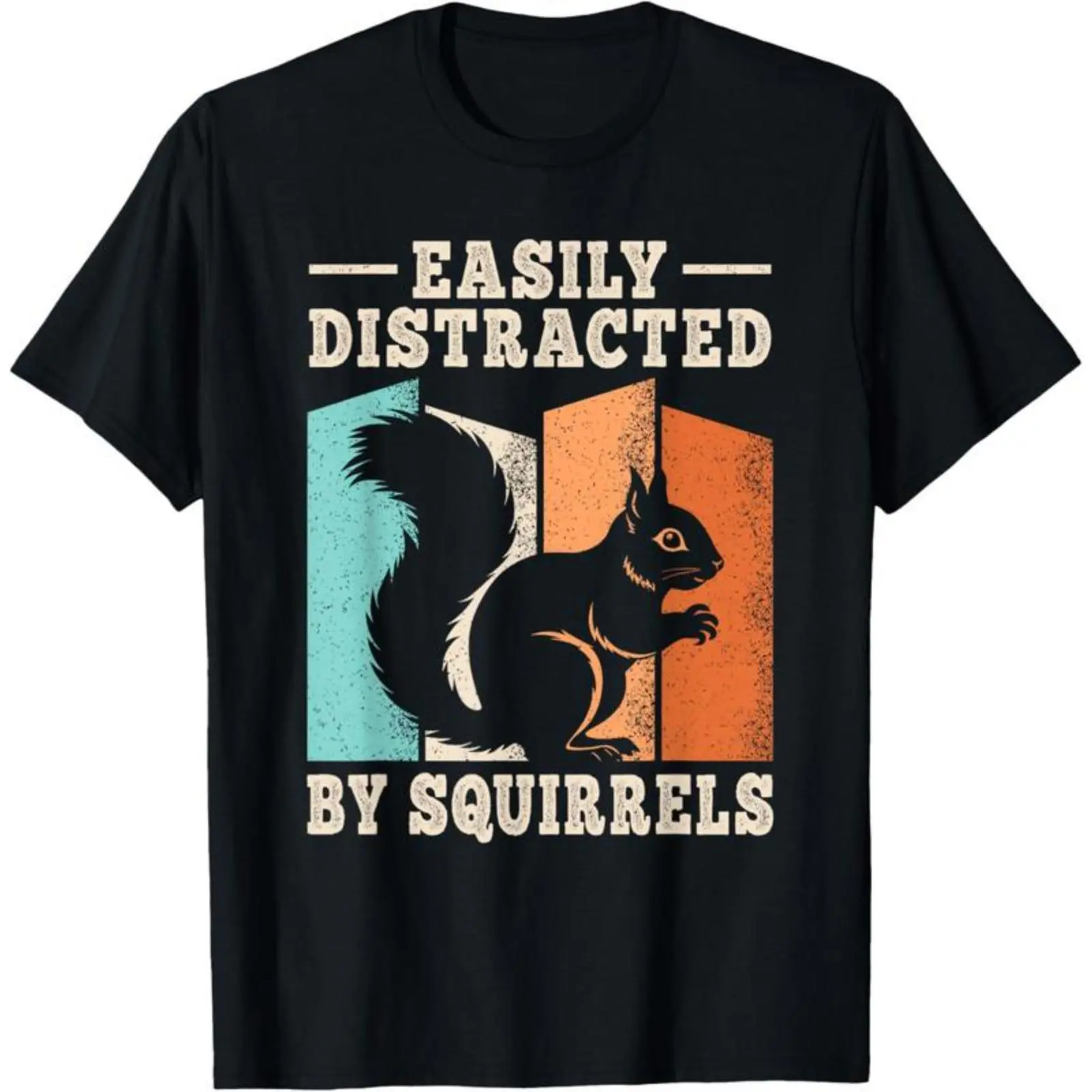 Men's 100% Cotton Customized Squirrel Theme Menswear T-Shirt - Funny 'Easily Distracted by Squirrels' No-Peel All Over Print, Round Neck, Short-Sleeve, Fitted Cut, Casual Streetwear Top for Chinese New Year, All Seasons