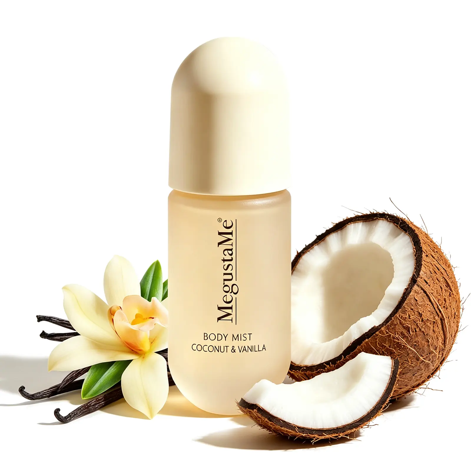 MegustaMe Women's Coconut Vanilla Body Mist with 4D Hyaluronic Acid - Hydrating, Smell Good All Day, Daily Use, Paraben-Free, Phthalate-Free, 3.4 Fl Oz, Single Item