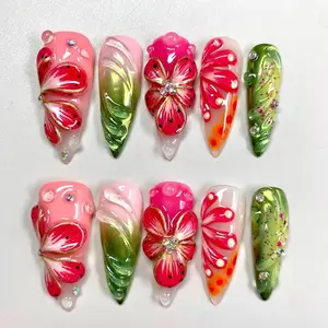 3D Hibiscus Press-On Nails: Tropical Floral Nail Art