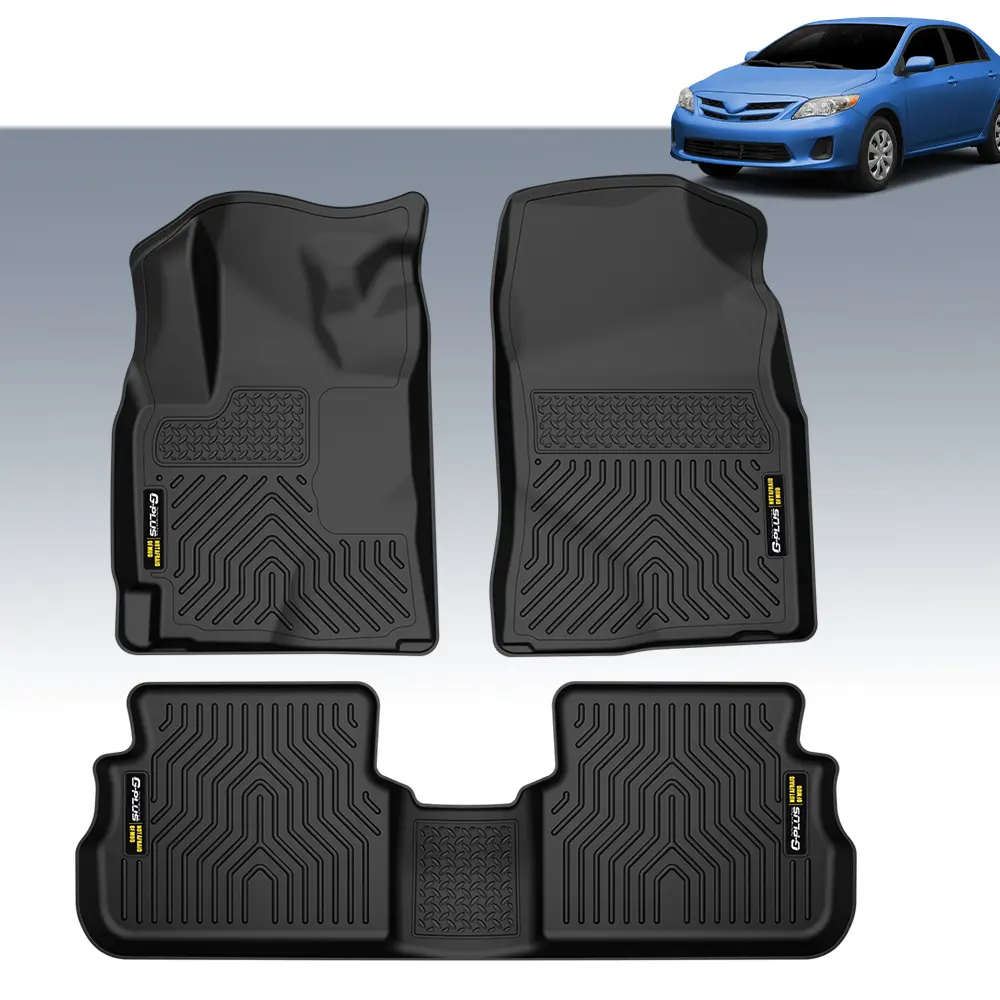 CROSSDESIGN TPE Car Floor Mats - 3+2 Pieces Black Front & 2nd Row Protectors, Waterproof All-Weather Car Accessory, Spill Proof, Absorbs Impacts, Rain-Ready Floor Defense for 09-13 Toyota Corolla, 09-10 Pontiac Vibe, Anti-Slip