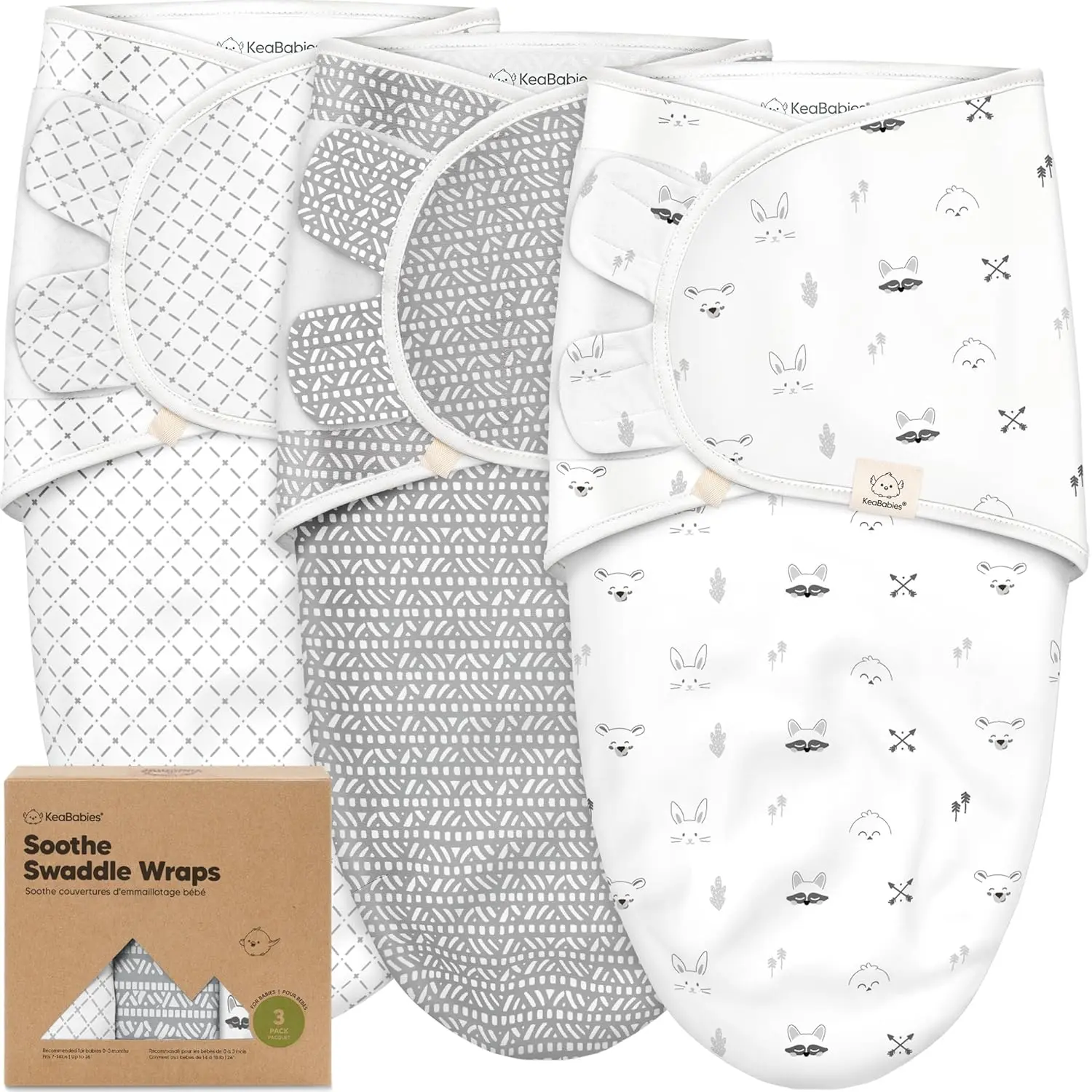 KeaBabies 3-Pack Baby Swaddle Sleep Sacks - Organic Swaddles for Newborns, Infant 0-3 Months, Baby Girls, Boys, Soft & Snug Newborn Sleep Sack, Nursery Swaddling Blankets