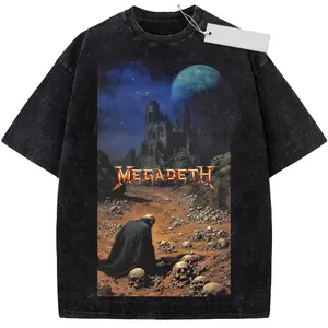 Megadeth Dark Castle Skull Landscape Graphic T-Shirt, Heavy Metal Band Gothic Artwork Tee, Retro Rock Concert Streetwear Shirt, Summer Music Festival Outfit, Cool Metal Fan Gift For Him Her