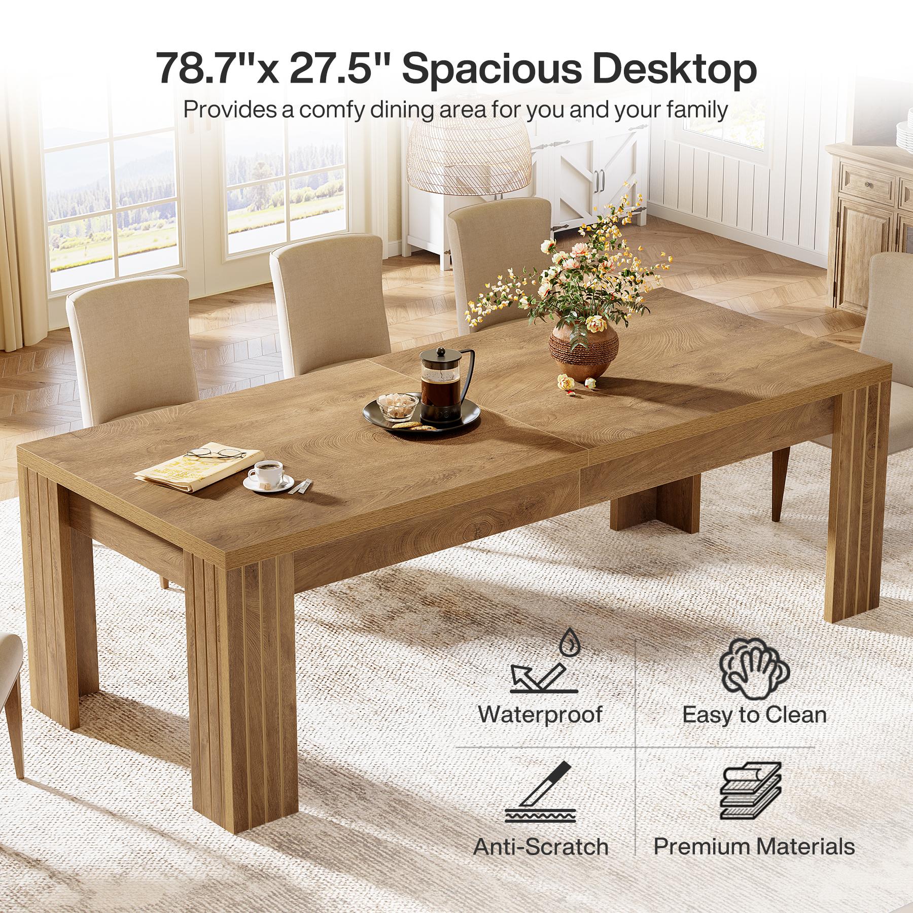 TRIBEWOOD 78.7-Inch Large Dining Table for 6-8, Rectangle Farmhouse Kitchen Table with Heavy Duty Legs for Kitchen & Dining & Living Room (Natural) TRIBEWOOD 78.7-Inch Large Dining Table for 6-8, Rectangle Farmhouse Kitchen Table with Heavy Duty Legs for Kitchen & Dining & Living Room (Natural)