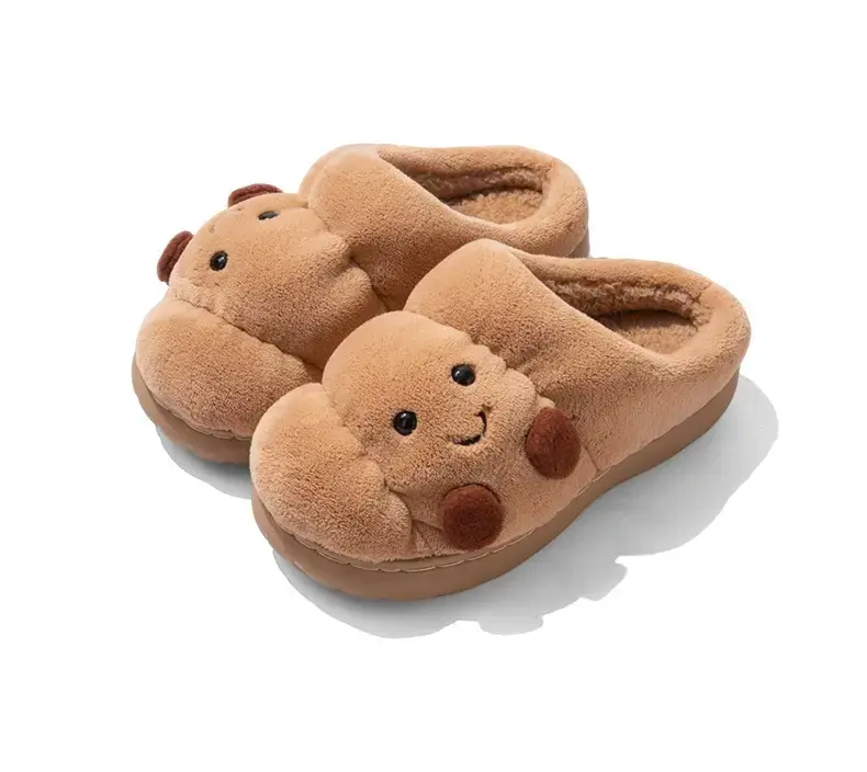 Women's Round Croissant Fluffy Plush Slippers - Cute Cartoon Bread House Shoes, Ultra-Soft Non-Slip Sole Indoor Winter Footwear