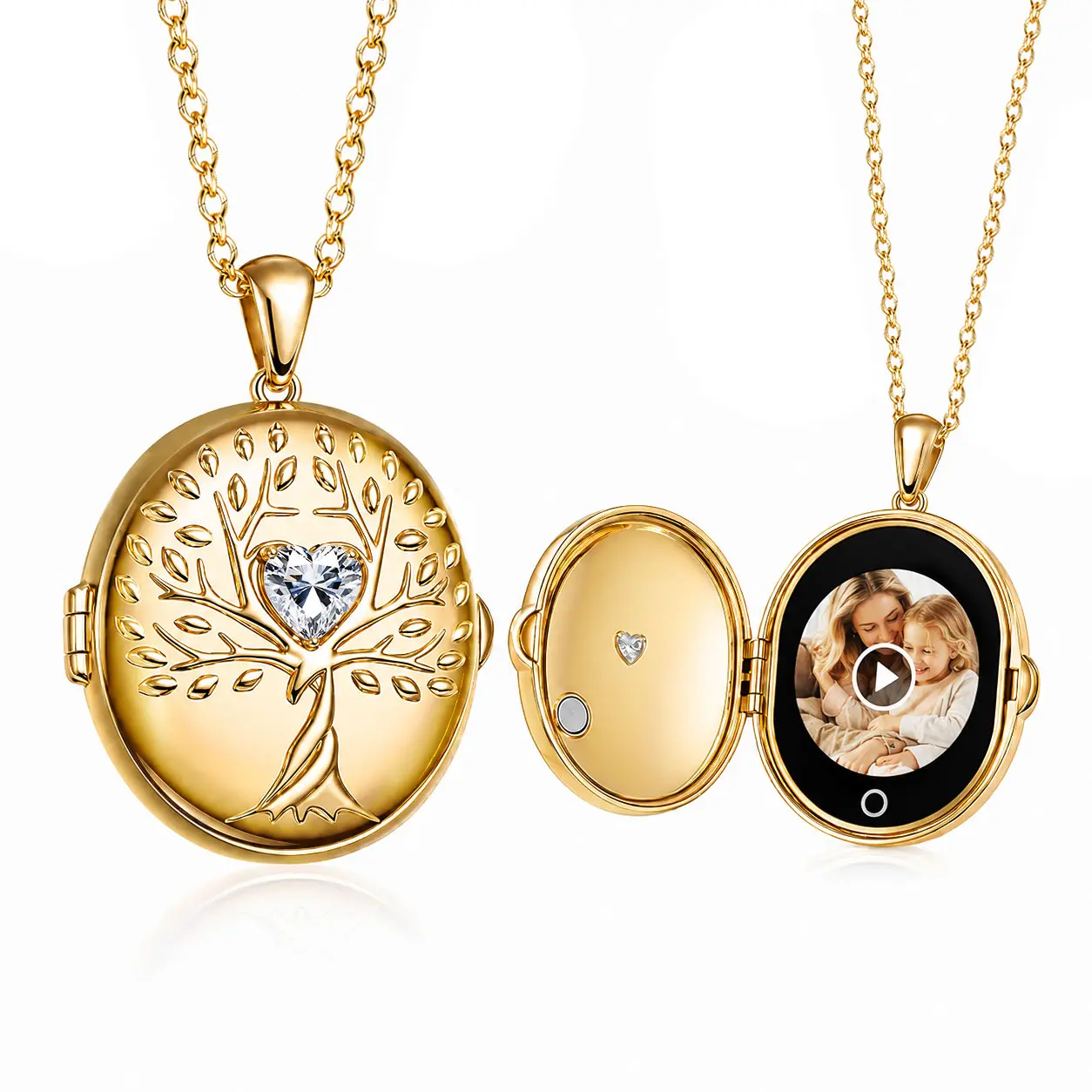 Women's TOTWOO AI Smart Locket Necklace, Tree of Life Memory Pendant with White Sapphire, App-Enabled AI Animated Picture Storage for Photos/Videos, Keepsake Gift for Loved Ones