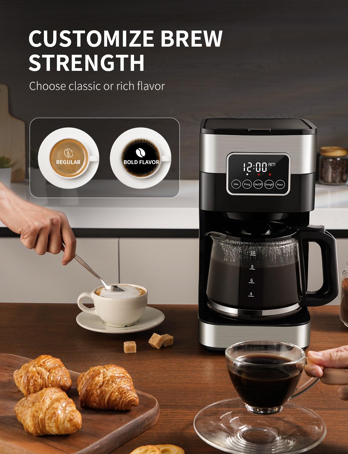 SHARDOR 10-Cup Drip Coffee Maker with Touch-Screen Programmable, Stainless Steel Brew Coffee Machine, Pause & Serve, Regular & Strong Coffee Brewer, Black SHARDOR 10-Cup Drip Coffee Maker with Touch-Screen Programmable, Stainless Steel Brew Coffee Machine, Pause & Serve, Regular & Strong Coffee Brewer, Black