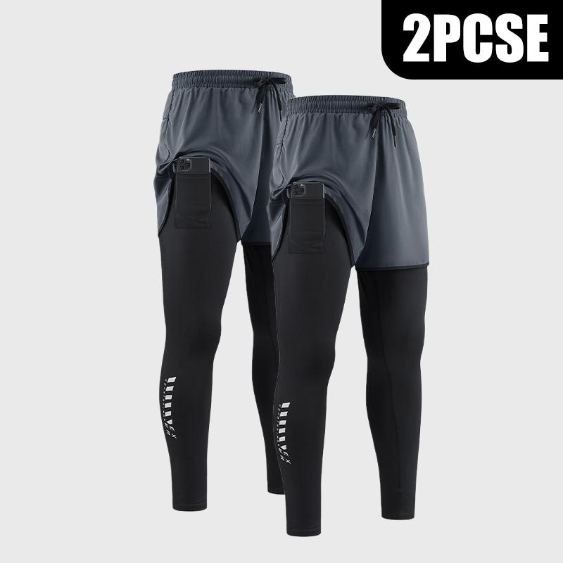 Men's 2-In-1 Quick Dry Breathable Elastic Running Pants with Elastic Waistband, Built-In Phone Pocket & Towel Loop, Breathable Comfort Quick-Dry Fabric for All Seasons, Perfect for Outdoor Running and Gym Workouts Outdoor Activities Trousers must-have