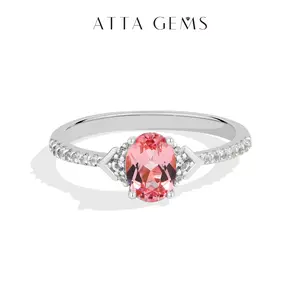 ATTAGEMS 1CT Oval Cut Lab-Grown Padparadscha Corundum Ring 18K Gold Plated Anniversary Engagement Wedding Gift for Women Trendy Fine Jewelry R370 summerwins