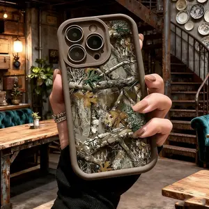 Cool woodland camouflage pattern phone case, compatible with iPhone 17 Pro Max, 16 Pro Max, 15 Pro, 14, 13, 12, and 11.  Shockproof and drop-resistant phone case made of durable silicone material.
