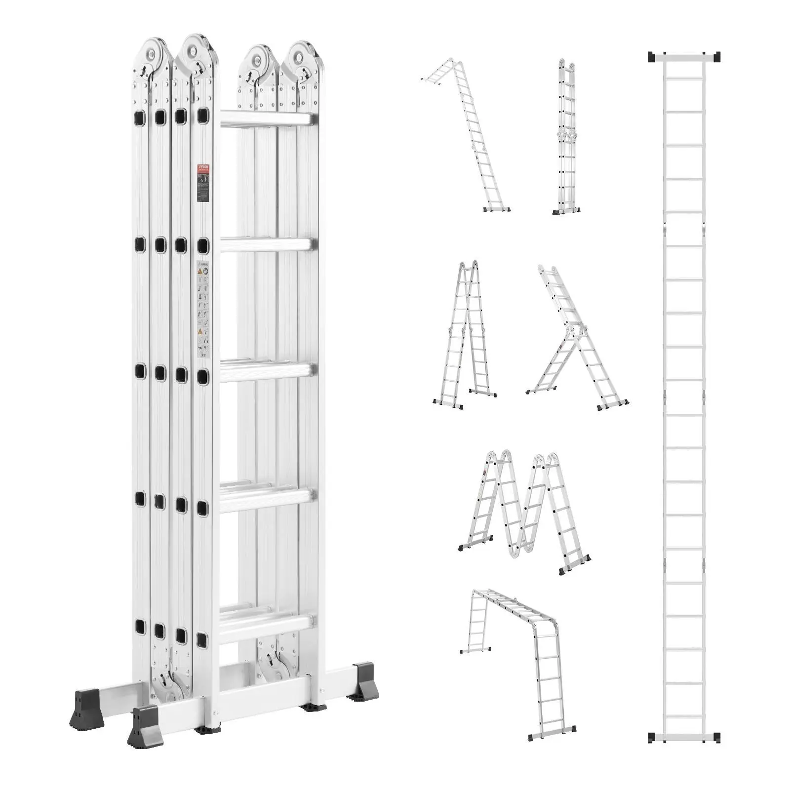 【SummerFinds】VEVOR Multi-Purpose Folding Ladder,  , 7-in-1 Tall Extension Step Ladder, A Frame 5 Step Telescoping Ladder, 19ft Reach Height Heavy Duty Adjustable Ladder, 330 lbs Capacity for Home Outdoor Metal