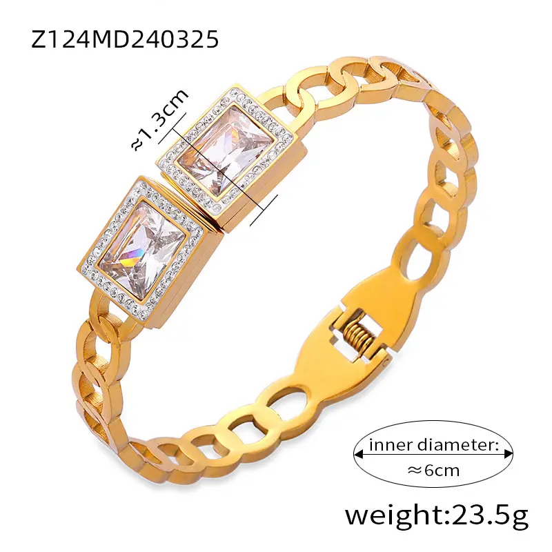 A popular brand new stainless steel bracelet set with large rhinestones, making it the perfect luxury gift for family, loved ones, and friends on holidays and birthdays, paired with shiny travel and vacation accessories.