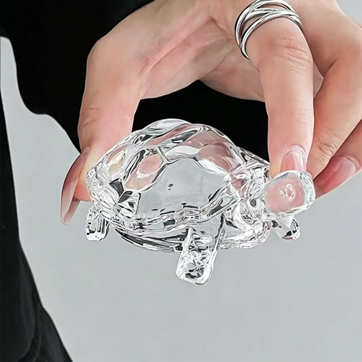 Clear Crystal Glass Turtle Figurine Lucky Fortune Tortoise Statue Cute Animal Tabletop Ornament Home Living Room Decor Creative Gift For Friends