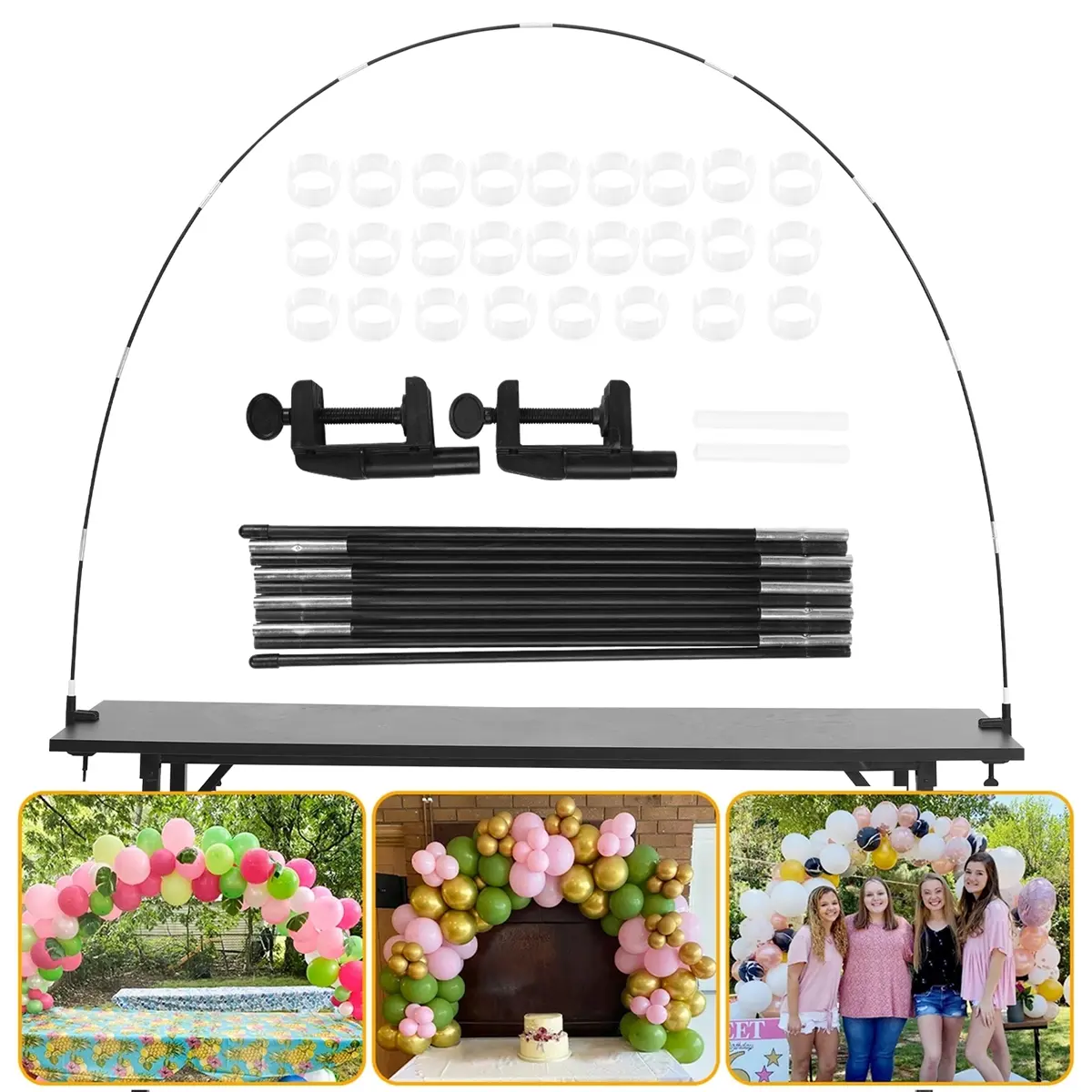 12ft Adjustable Balloon Arch Stand Kit - Reusable Table Balloon Garland Frame with High-Strength Glass Fiber Pole & Base for DIY Party, Wedding Decorations (Summervibes)