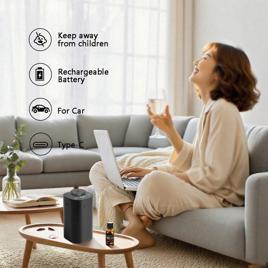 Waterless Diffuser for Essential Oil, Rechargeable Scent Diffuser Machine, 20ml Capacity, Mini Scent Air Machine, 4 Countdown Timers & 4 Mist Levels for Home, Room, Car, Office, Fragrance Diffuser, Efficient Mist Output, Highquality Diffuser