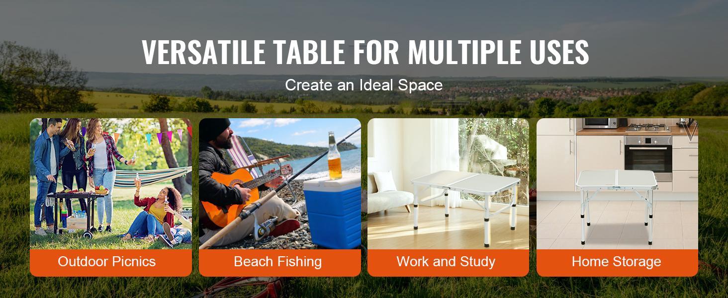 【FathersDayGift】VEVOR Folding Camping Table, Adjustable Height Outdoor Portable Side Tables, Lightweight Fold Up Table, Aluminum & MDF Ultra Compact Work Table, For Cooking, Beach, Picnic, Travel, 24x16 inch, Silver 【FathersDayGift】VEVOR Folding Camping Table, Adjustable Height Outdoor Portable Side Tables, Lightweight Fold Up Table, Aluminum & MDF Ultra Compact Work Table, For Cooking, Beach, Picnic, Travel, 24x16 inch, Silver