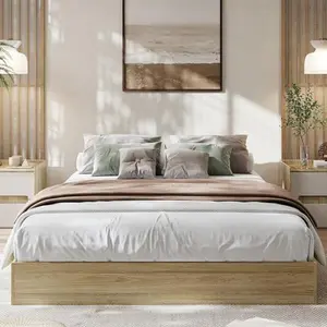 Wood Platform Bed Frame King Size, Floor-Standing Bed Frame with Wooden Slat, Easy Assembly, No Box Spring Needed, Natural