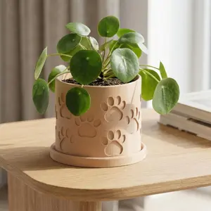 Minimal Imprint Paw Print Planter with Drainage and Drip Tray