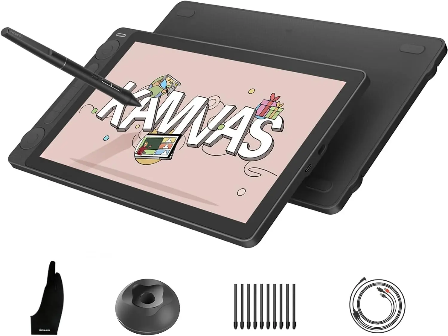 HUION Kamvas 13 Gen 3 Digital Drawing Tablet with Screen - 13.3-inch Full Laminated Anti-Sparkle Glass, 99% sRGB, 90% Adobe RGB, PenTech 4.0, 16384 Pen Pressure, 2 Dial Controllers, 5 Silent Press Keys, Dust-Proof Grip, USB-C for Digital Artists (Black)