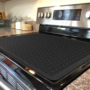 Stove Top Cover for Electric Stove - Silicone Stove Mat for Glass Top, Glass Cooktop Protector For Kitchen,Multi-functional Oven Covers for Electric Stove (Black,28 x 20)