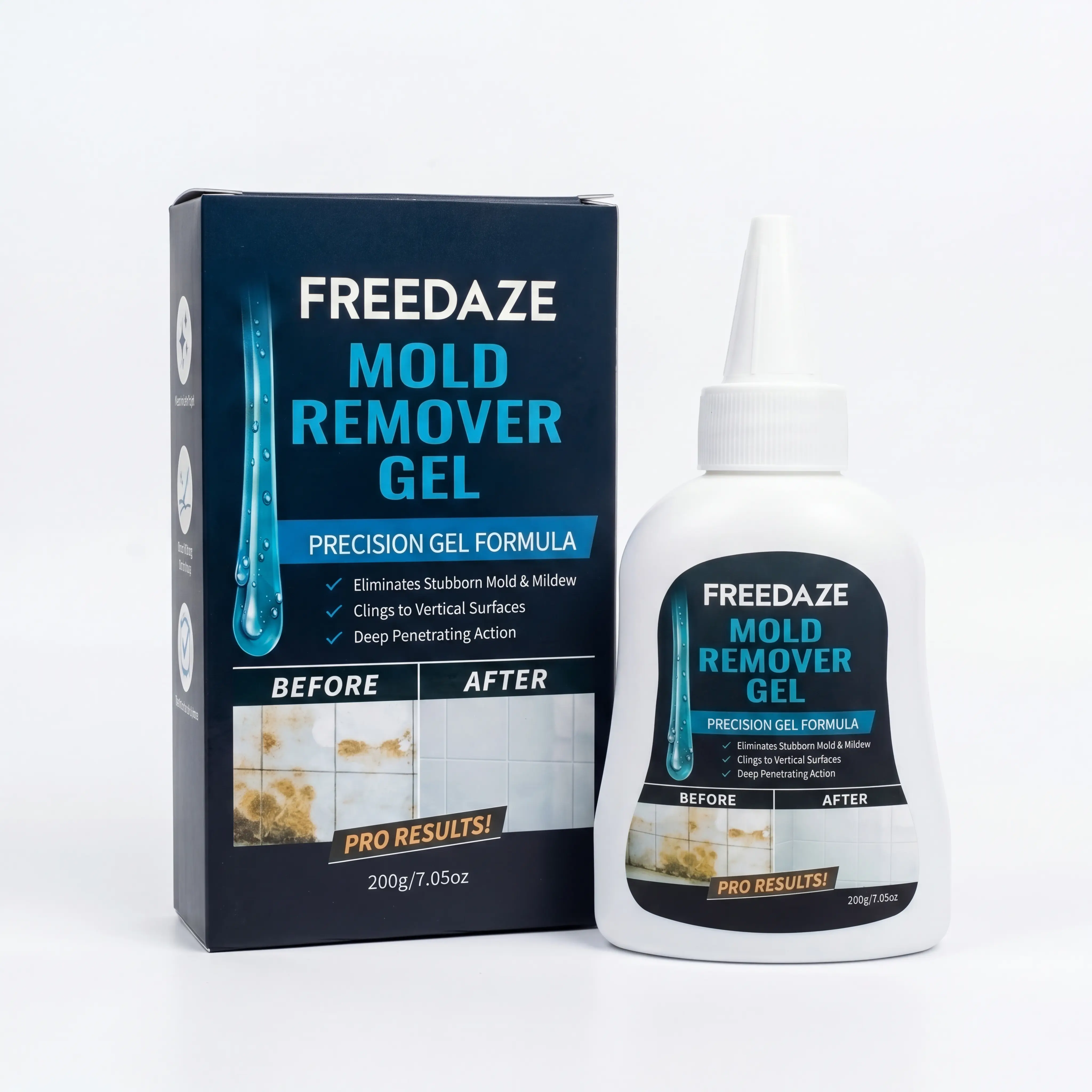 FREEDAZE Mold Stain Remover Gel with Brush, Precision Nozzle for Tile Grout, Bathroom Seals, Sink Edges & Front Load Washer Gasket, 7 Fl Oz