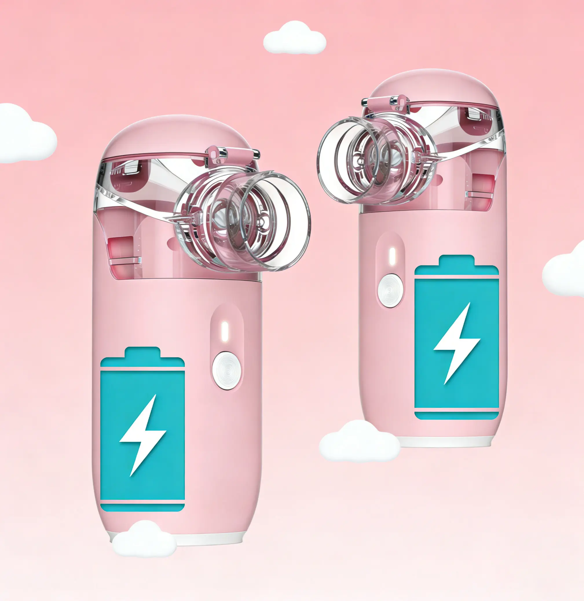 2PCS Smart USB Pink Rechargeable Ultrasonic Handheld Mist Sprayer Humidifier - 400mAh Built-in Battery, Mask & Mouthpiece Included, Compact, Self-Cleaning, Portable, Respiratory Care Design, Ideal for Home & Travel (No Battery Installation Needed), Travel