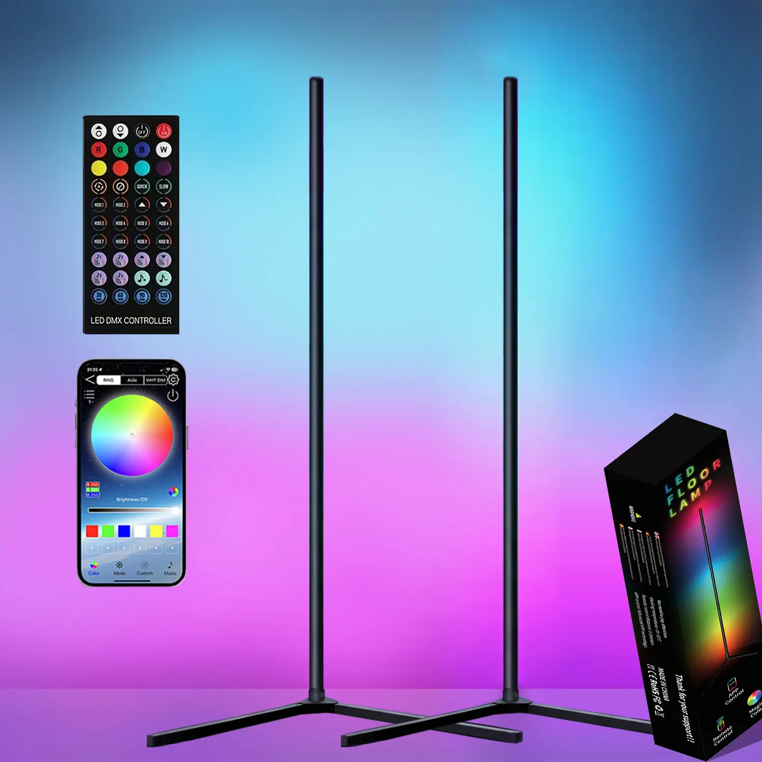 Smart RGB Corner Floor LED Lamp for Indoor Use - App & Remote Control, 16M Colors, Dimmable Mood Lighting, Music Sync, Modern Minimalist Home Decor for Modern Homes, Room Accessories, Home Decor Items