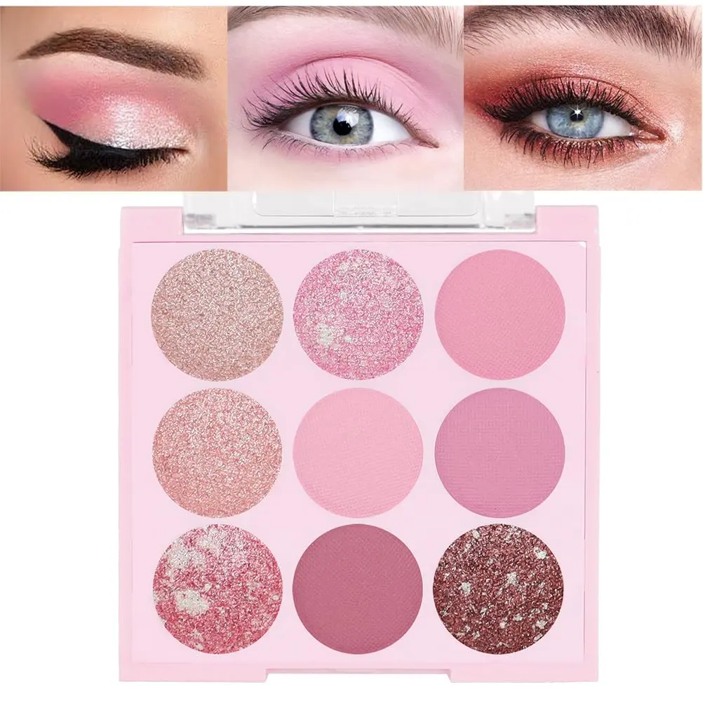 Halloween Fall Gift  Pink Shimmer Eye Shadow Makeup Palette 9 Colors, Highly Pigmented Matte Glitter Shimmer Pearl Waterproof Party Sparkling Eyeshadow Palette for girl (9 Colors pinks)