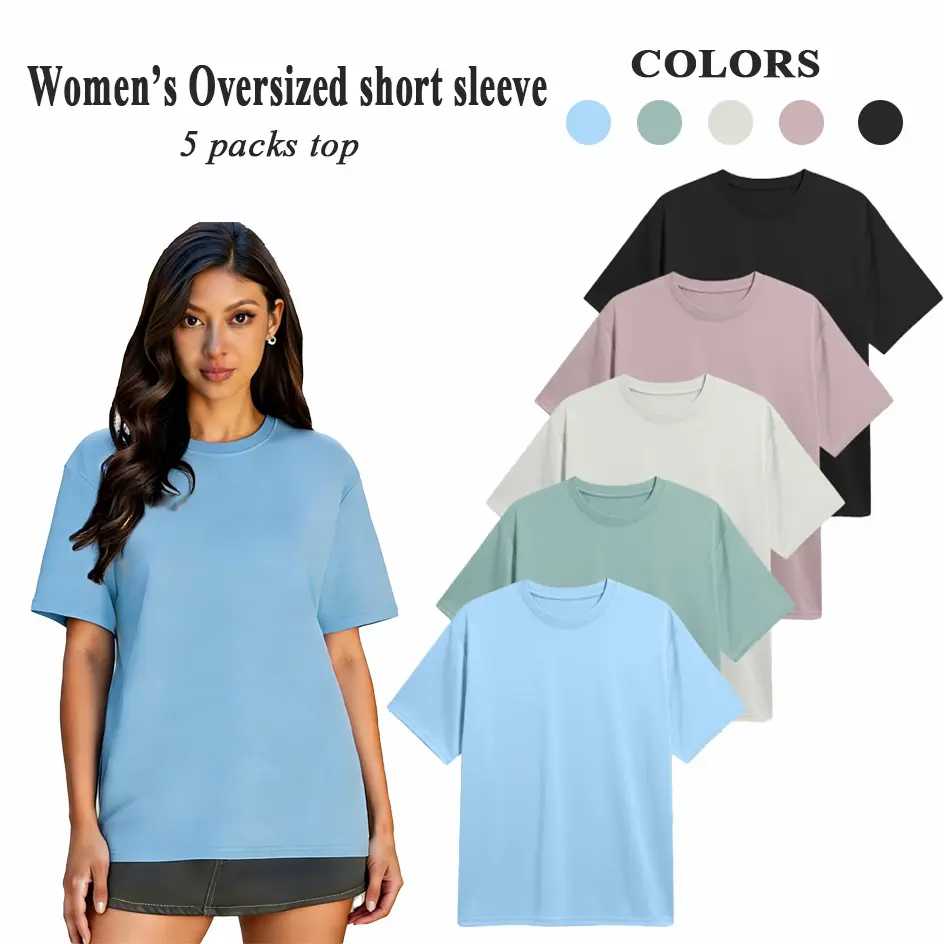 HOPLYNN 5-Pack Women's Workout Tops - Oversized Short Sleeve Plus Size Loose Tops to Hide Tummy, Dry Fit Athletic Wear Women's Tops for Gym, Tops For Women, Athleisure Wear