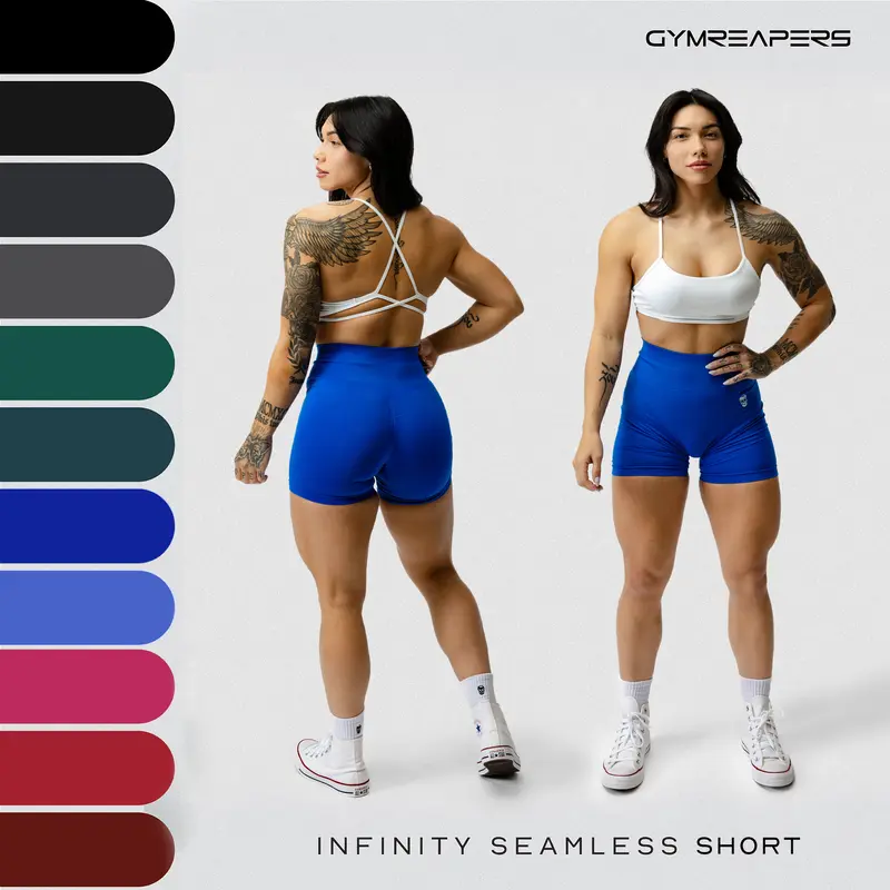 Gymreapers Infinity Seamless Gym Scrunch Shorts for Women 1 Pair Moisture Wicking Breathable Fabric Diamond Gusset Crotch Scrunch Back Two Tier Waistband High Waist Compression Fit Squat Proof Athletic Workout Shorts for Gym Training Fitness