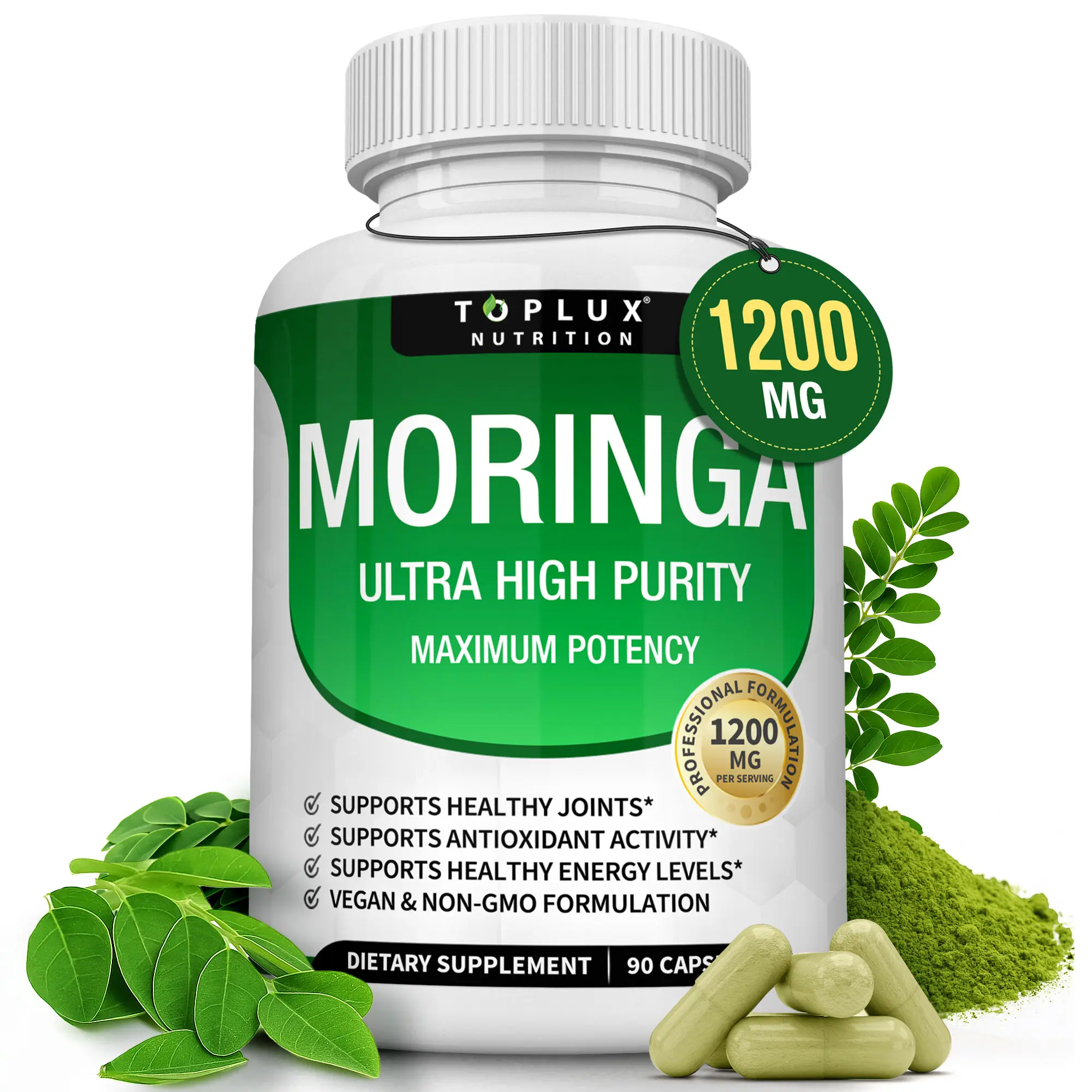 Toplux Moringa Capsules 1200mg - Pure Moringa Powder for Immune, Gut health 90 Capsules Toplux Moringa Capsules 1200mg - Pure Moringa Powder for Immune, Gut health 90 Capsules