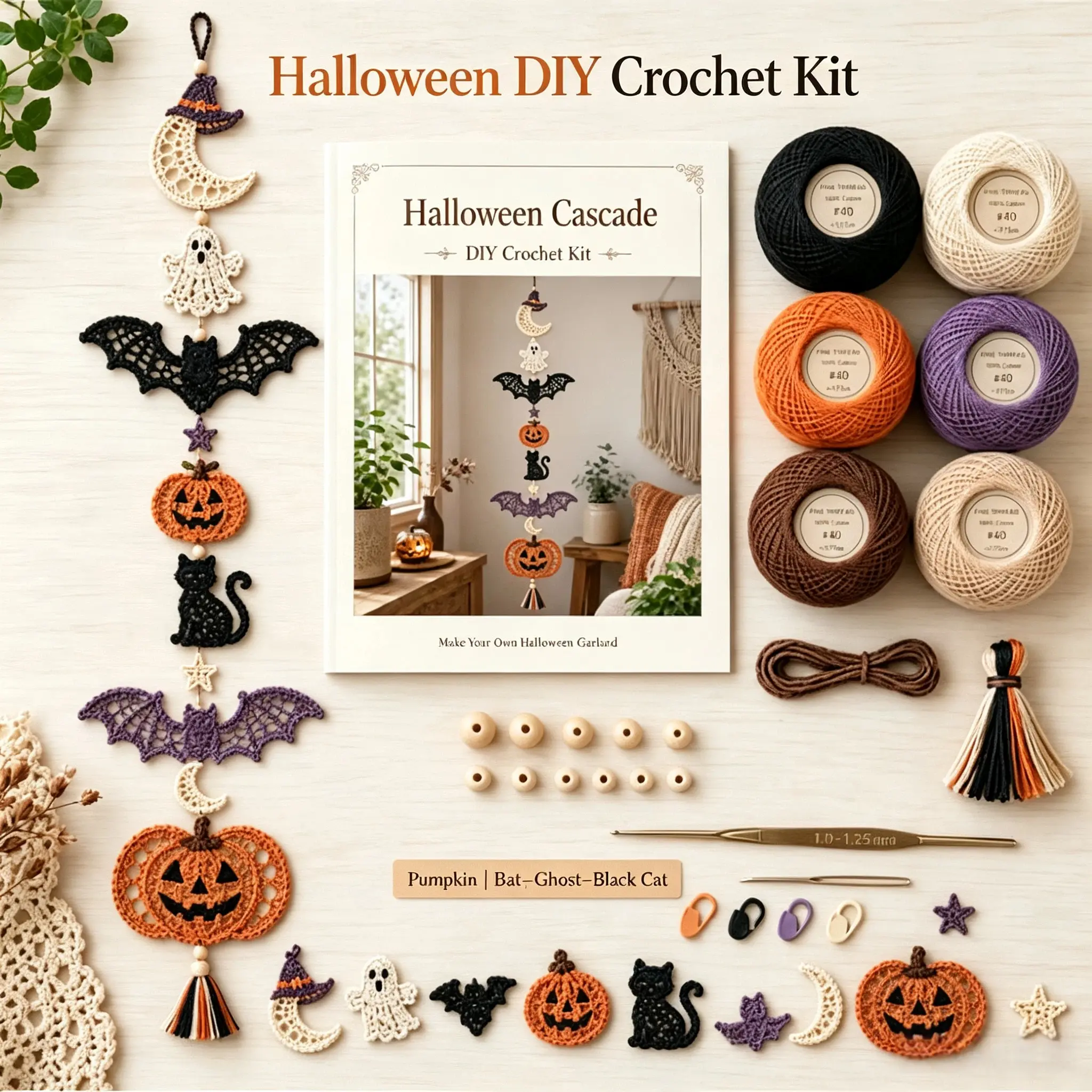 DIY Crochet Kit for Beginners, Complete DIY Craft Material Pack, Boho Cascade Macrame Decor, Handmade Gift for Craft Lovers