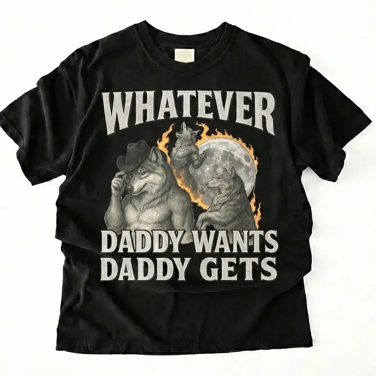 What Ever Daddy Wants Daddy Gets, werewolf memes, funny cringe shirt, funny meme shirt, meme shirt, offensive meme shirt, Gen Z Shirt