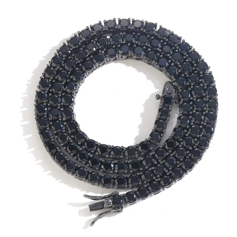 Men's 4mm Black Zircon Single Row Black Cuban Chain - Adjustable Choker with Detachable Pendant, Hip-Hop Trendy Chain Links Necklace, Steel Mesh Costume Jewelry Accessory, Adjustable Detachable Necklaces, Chain Links Necklaces