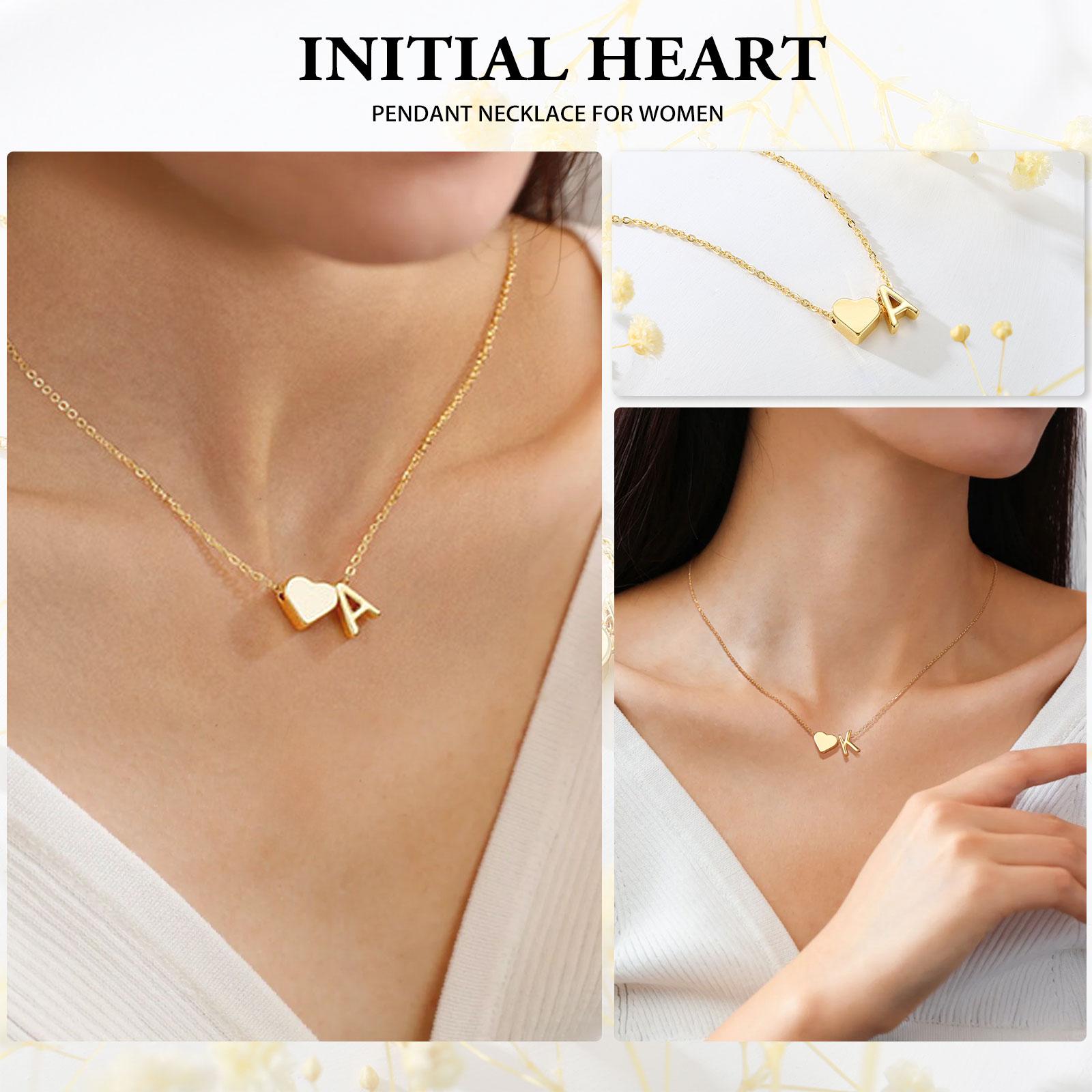 Turandoss Tiny Initial Necklaces for Women Golden Heart Letter A-Z Necklace Dainty Heart Name Necklace Personalized Initial Tag Pendant Birthday Gifts Anniversary Gifts Jewelry for Women Girls Valentine’s Day Gift SpringStatements