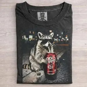 Comfort Colors Vintage Raccoons Dr Pepperr T-shirts, Funny Meme Genz Dank Raccoons, Trendy Shirt, Animal Meme Graphic Tee, Gift for Men, Women, Women funny shirts for women, Womenswear Cotton Top Streetwear
