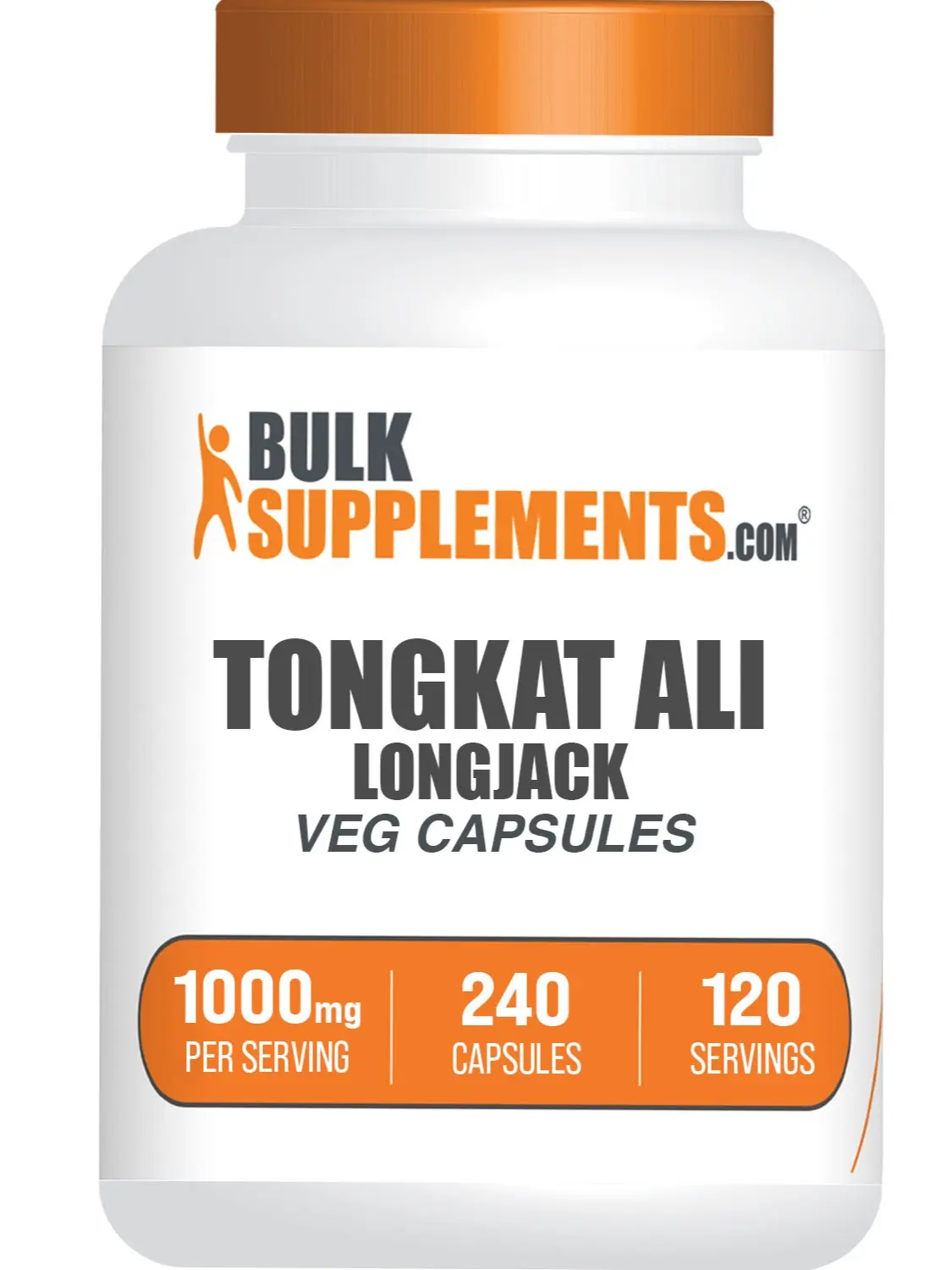 BulkSupplements Longjack (Tongkat Ali) Extracted Root Hypromellose Capsules - 1000mg Consistent Dose per Serving, 240 Capsules, 120 Servings, Energy Boost Daily Support, Bottle