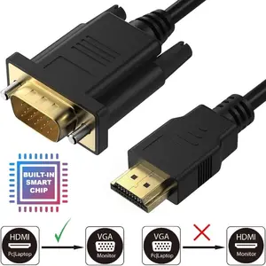 HDMI to VGA Cable (Male to Male) with Built-in Chip, 1.8M（6FT）, 1080P, Gold-Plated Connector, for PC Laptop Monitor TV Projector