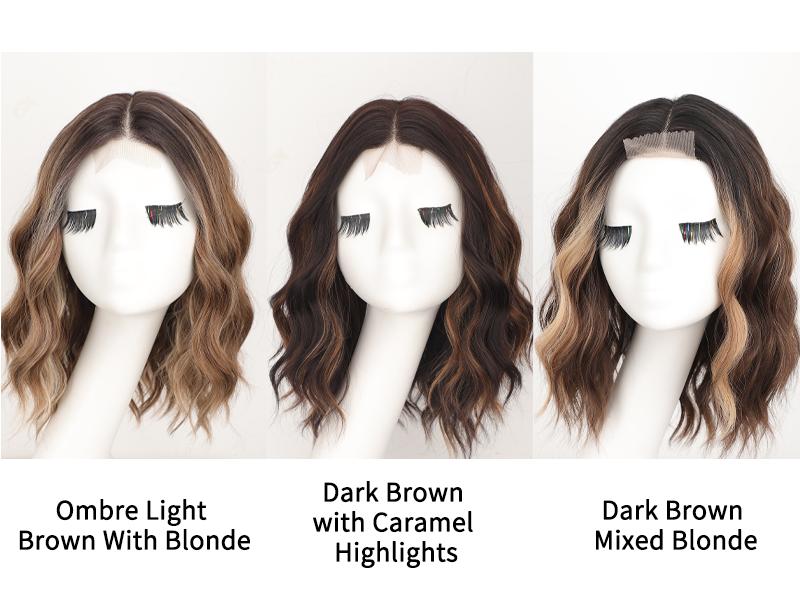 [AISI HAIR]Short Wavy Wig for Women Ombre Brown Lace Hairline Wig Bob Style Synthetic Heat Resistant - Natural Appearance for Everyday Hairstyle 14 Inch