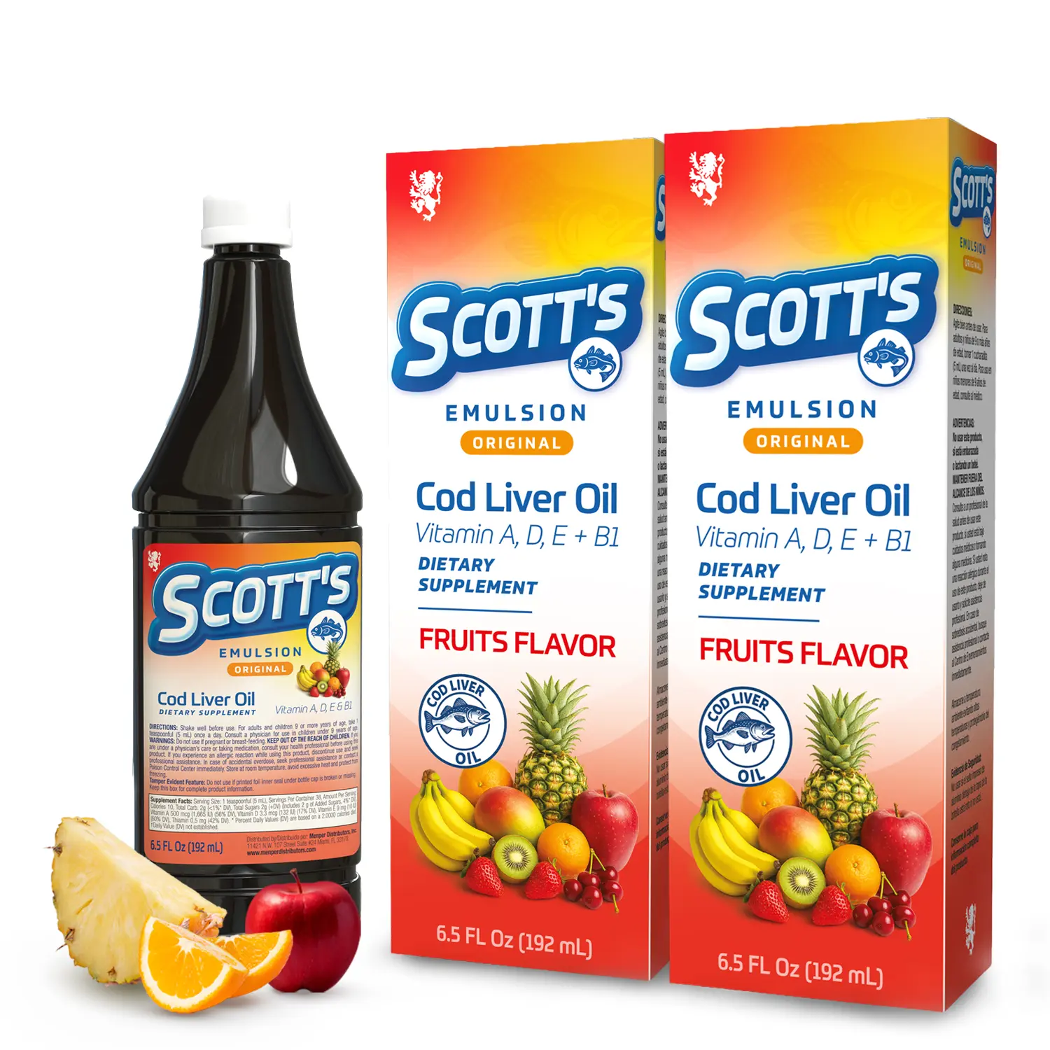 Scott's Emulsion Cod Liver Oil for Kids – Supports Growth, Immunity & Bone Health – Fruit Flavor – Rich in Omega 3 & Vitamins A+D – 6.5 Fl Oz (2 Pack), Dietary, Supplement