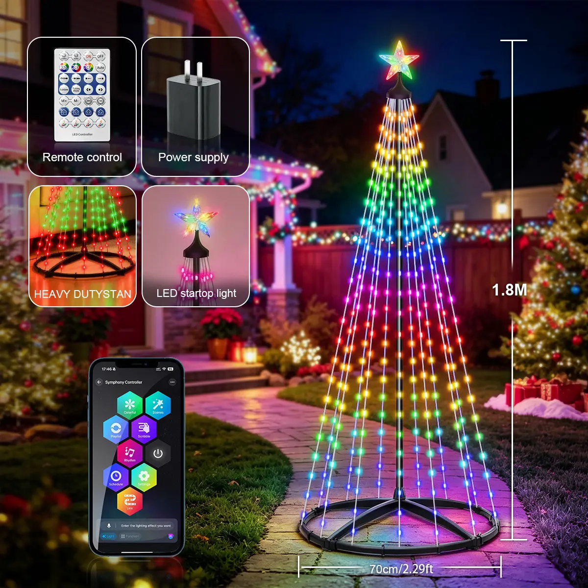 DREAMLAND Smart RGB Color-Changing Xmas Tree Lights - 235LED Treeless with Stand, USB-Powered, Remote & APP Control, 23 Modes, Timer, Music Sync, Waterproof for Christmas Decor, Holidays & Xmas Parties