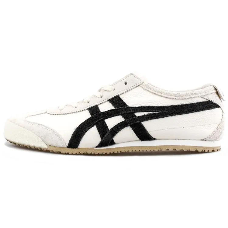 Onitsuka Tiger Shoes - Mexico 66 Vintage in Birch Black, Leather & Suede Unisex Classic Trainer, Casual Lifestyle Footwear, 7 Us - 8.5 Us