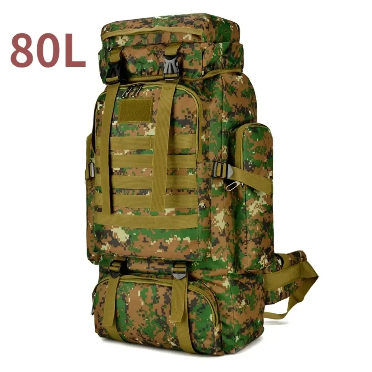 Men's 80L Sturdy Military Camo Tactical Backpack - Waterproof Oxford Fabric Hunting Rucksack with MOLLE System, Padded Adjustable Straps, Compression Straps, Lightweight Outdoor Storage, Comfortable Fit
