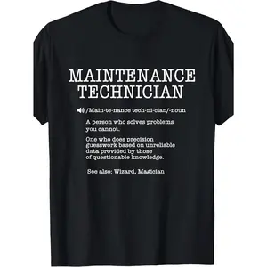 Men'S Funny Mechanic Humor T-Shirt - Maintenance Technician Slogan Print, Loose Fit Casual Workwear & Streetwear, Black with White Text, All-Season Comfort, Machine Washable, Funny Gift for Handymen, Electricians, Maintenance Workers - Soft Breathab