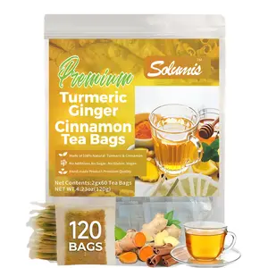 Premium Turmeric Ginger Cinnamon Tea Bags 100% Natural Pure Powdered Dairy-Free Sugar-Free Vegan Gluten-Free Keto-Friendly Caffeine-Free 120 Bags Herbal Remedy Value Pack