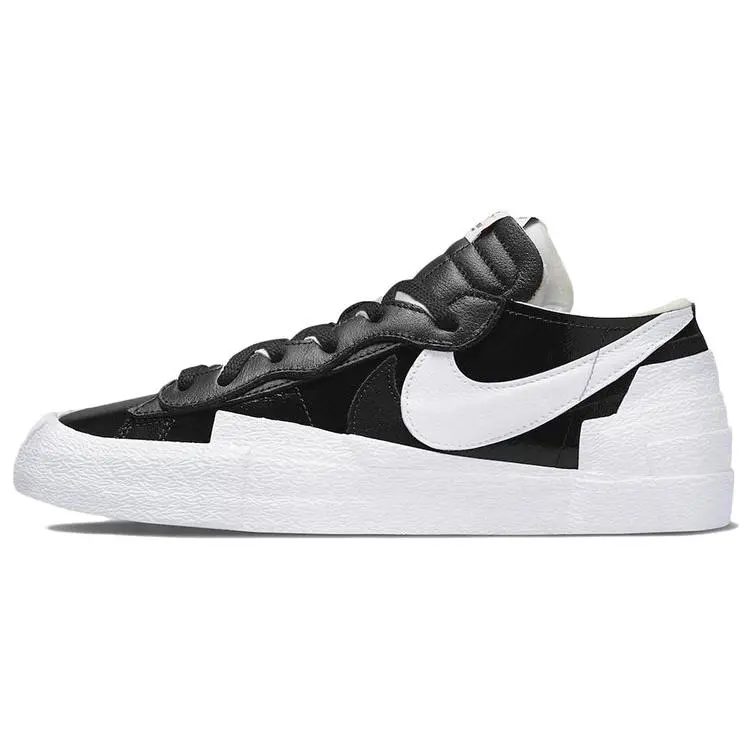 NIKE Sacai x Blazer Low 'Black Patent' Men's Classic Low-top Sneaker in Patent Leather for Casual Street Style with Durable Rubber Sole, Shoe, Sports Shoes, Footwear, Closed, Trainer, True Size, Athletic, Solid, Snug Fit, Lightweight Fit
