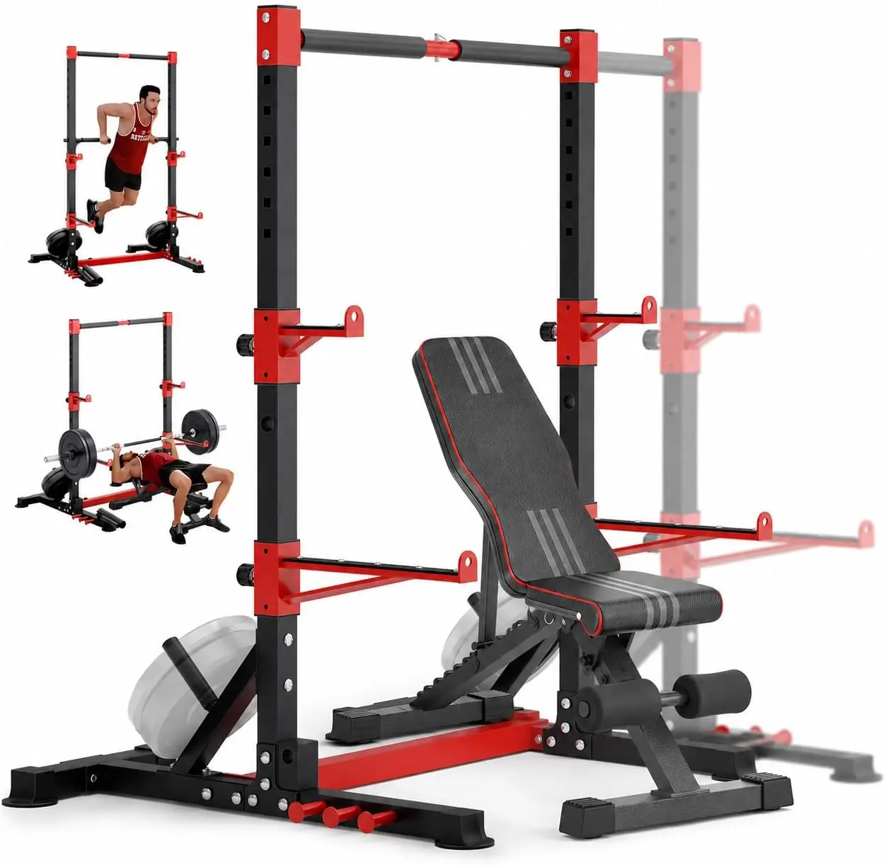 YOLEO Smith Machine & Squat Rack Combo, Multi-Functional Power Racks with Adjustable Width & Pull-Up Bar, Cable Crossover Power Cage, Independent Dual-Pulley System for Home Gym Garage Basement