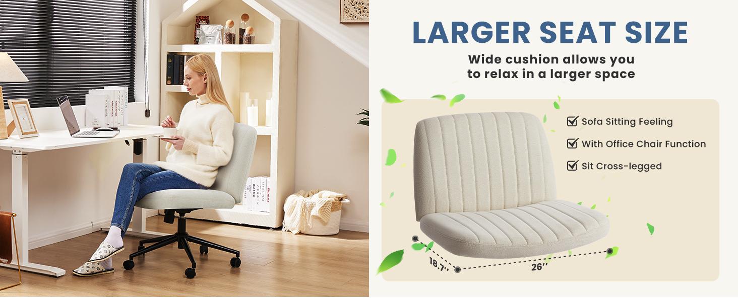 Height Adjustable Criss Cross Chair with Wheels  - Armless Desk Chair Cross Legged Office Chair Wide Swivel Home Office Desk Chairs